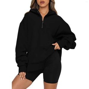 Hoodies femininos meia zip sweatshirts recortadas velo das mulheres quarto acima pulôver suéteres outono outfits 2023 inverno senhoras hoodie com