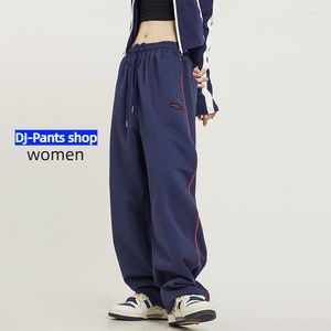 Kadın Pantolon Vintage Bol Joggging Çizgili Sweatpants Kadın Harajuku Street Giyim Hip Hop Elastik Bel Düz Büyük Boy Günlük Sporları