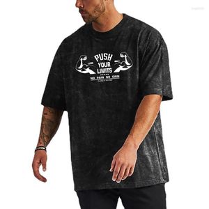 Erkek Tişörtleri Fabrikası Doğrudan Satış Retro Büyük Boy Gevşek Yaz Markası Yıkalı Baskılı O yakalı Siyah Kısa Kollu Tişört