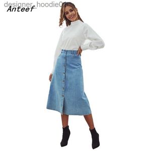 Kjolar denim plus size vintage hög midja våren sommar avslappnad löst länge för kvinnliga kjolar kvinnor kjolkläder 210517 l230912