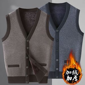Herrtröjor 2023 Autumn Fashion Märke Solid Wool Pullover Sweater V Neck Knit Vest Men ärmlös Casual Top Quality Clothing Q28 230912