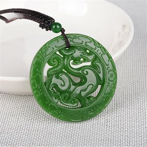 Natural Hetian Jasper Retro Dragon Jades Fine Carved Hollow Dragon Pendant Necklace Holiday Gift