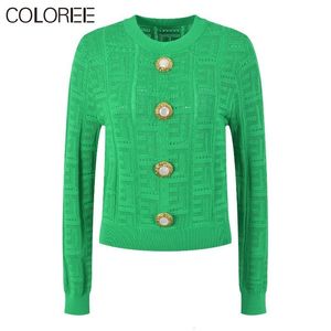 Damenpullover Luxus Runway Designer Tops für Frauen Vintage Goldknöpfe Oansatz Langarm Strickpullover Mujer Cardigan Femme 230911