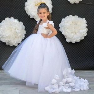 Flickaklänningar Flower Girls Kids Tulle Fluffy Shoulder Strap Pageant Party FirstCommunion Prom Princess Formell Child Birthday