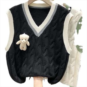 Womens Spring And Autumn Outfit Folded Sweater Vest Style Preppy Knitted