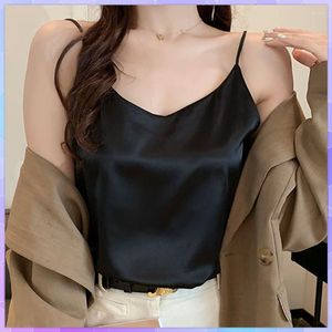 Mulheres Camisetas Sólidas Cetim Regatas Mulheres Finas Selvagem Camis Colete Feminino Seda Camisole Verão Sem Mangas Ice Strap Básico Plus Size 3XL