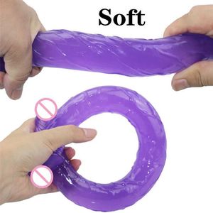 Massage 44cm long double head dildo soft jelly realistic adult sex toys for lesbian women artificial penis dick vaginal anal plug 219B