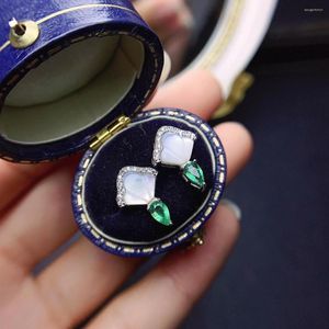 Studörhängen 3 5 Natural Emerald for Women S925 Pure Silver Fine Fashion Charm Wedding Jewelry