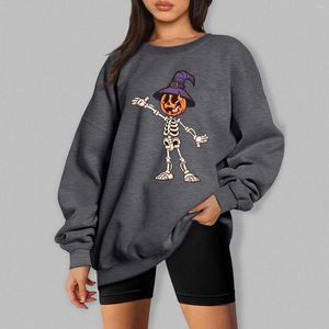 Women's Hoodies Halloween Sweatshirt Pumpkin Man Printed Pullover Long Sleeve Round Neck Jumper Leisure Casual Hoodie For Lady Fall