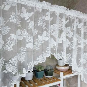 カーテンホワイト刺繍蝶の薄いローマの短いカーテンフレンチロマンチックなキッチン小さな窓ハーフロッドポケットトップドレープ