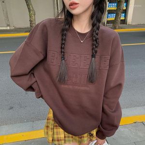 Frauen Hoodies Hsa Kpop Brief Hoody Mode Koreanische Dünne Chic Sweatshirts Cool Khaki Braun Für Frauen Herbst Kleidung