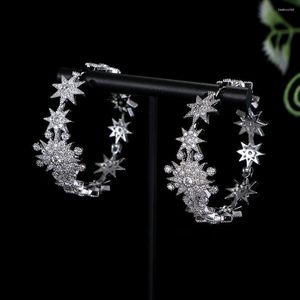 Hoop Earrings Luxury Star Bling Full Mirco Paved Micro Zirconia Women Bridal Dress Wedding Brazil Earring Fashion Jewelry E10440