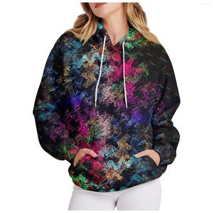 Hoodies femininos feminino casual cor impressa manga comprida com capuz solto cordão bolso com capuz topo de mármore moda macia ropa de mujer