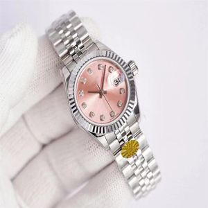 Linda 26mm moda rosd ouro senhoras vestido relógios safira mecânica automática relógio feminino pulseira de aço inoxidável da263q