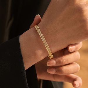 Bangle Europeu e Americano Abertura Design Vintage Pulseira Latão Chapeamento 18K Real Ouro Negócio Estilo Versátil Personalidade