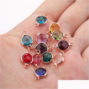 Charms Diy Jewelry Making Double Hook Charms Rose Gold Plated 8Mm Round Crystal Birthstone Drop Delivery Dhfns