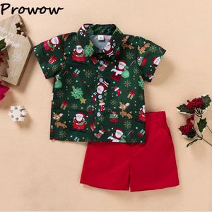 Clothing Sets Prowow Kids Boys Christmas Outfit Santa Claus ShirtsRed Shorts Year Costume For Children Christmas Clothes Set 230912