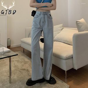 Kvinnors jeans höga midja kvinnor 2023 höst streetwear koreansk mode rak breda ben byxor baggy vintage casual slits mamma denim byxor