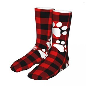 Men's Socks Compression Cute Snow Dog Paws Red Black Check Woman 2023 Female Bike