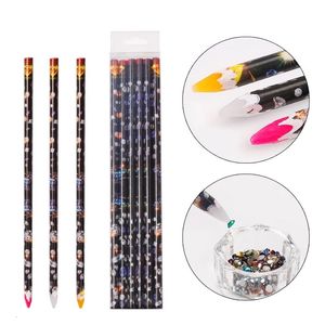 Doting Tools 12sts Crayon Wax Doting Pen 3 Color Pencil Nail Art Självhäftande Rhinestones ädelstenar Borrning Picking Picker Tips Manicure Tools 230912