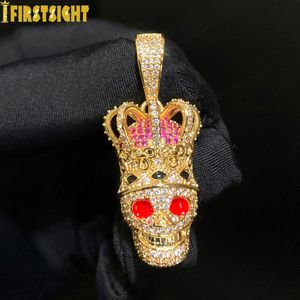 Ожерелья с подвесками Iced Out Bling Crown Череп Ожерелье с подвеской Позолоченный кубический циркон King Charm Хип-хоп для мужчин Рок-рэпер Ювелирные изделия 230911