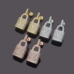 New designed V-letter full diamonds lock Earrings asymmetrical women earring hoops necklace Designer Jewelry E101389