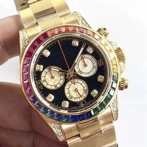 Luxury Fashion Mens Watches Rainbow Diamond 116598 Gold rostfritt stål Automatisk mekanisk Watch3281