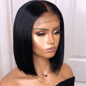 Bythair Short Bob Silky مستقيم للشعر البشري 13x6 HD Lace Bront شعر شعر مستعار مسبقًا على عكس الدم الطبيعية المبيضة في بيرو.