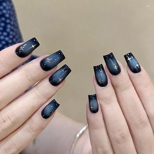 False Nails 24Pcs Blue Gradient Ballet Star Coffin With French Design Wearable Fake Full Cover Press On Tips Art