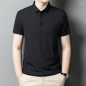 Мужская рубашка-поло, футболка, топы из ледяного шелка, с коротким рукавом, летняя высококачественная дышащая повседневная одежда с лацканами