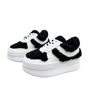 Ladies Block sneakers Advanced Upper plush shoes unique Design Wool cow leather Thick soles Casual Shoes Breathable interior non slip rubber outsole women shoes