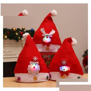 Dekoracje świąteczne LED Light Hat Santa Claus Hats Snowman Bear Cap Cap Luminous Xmas Decoration Festival Zapasy dla dzieci Adt Dhaez