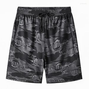 Shorts masculinos tamanho grande 7xl camuflagem de verão homens elástico cintura gelo seda rápida seca solta zíper bolso oversize fino casual esportes curto