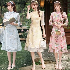 Basic Casual Dresses Summer 2023 Mid length Daily AoDai Cheongsam Improved Modern Vietnam Traditional Dress Slim Elegant Fashion Qipao for Women 230912