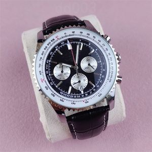 Designer relógio mens relógio de luxo quartzo relógio de pulso moda navitimer cronógrafo safira vidro moda montre de luxe pulseira de couro marrom preto sb046