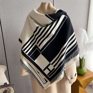 20% OFF Simple black white striped large square with double-sided cashmere scarf air-conditioned shawl and cloak to keep warm collar
