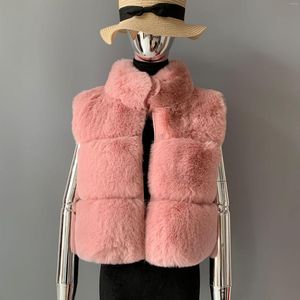 Kvinnors päls mode faux väst stativ krage design för kvinnor höst-vinter varm imitation fluffig konstgjord furjacket