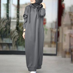 Kvinnors hoodies 2023 Hooded Draw Rope Muslim Hijab Abaya Lose Long Sleeve Abayas Women Dubai Kaftan Turkish Modesty Robe Jilbab