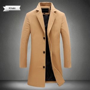 Misturas de lã masculina primavera outono longo casaco de algodão mistura de lã cor pura casual negócios moda roupas masculinas jaqueta corta-vento slim 230911