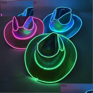 Partyhüte Wireless Disco Glow LED Braut Cowboyhut Bar Einzelzubehör Blinkendes Neonlicht Western Z230809 Drop Lieferung Home Garden Dhzrg