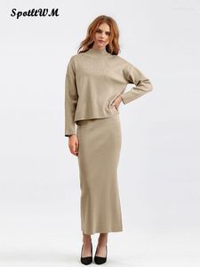 Arbeitskleider Damen Split Bodycon Röcke Trainingsanzüge Übergroße Pullover Pullover und langer Tunikarock 2-teiliges Set Herbst Elegant Solide