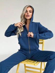 Mäns T -skjortor uppsättningar för kvinnor 2 stycken 2023 Autumn/Winter Solid Long Sleeve Hooded Sweatshirt Pencil Pants Thick Zippered Top Sports Suits