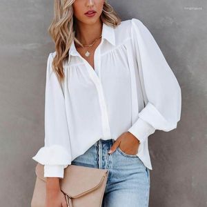 Women's Blouses Elegant Long Lantern Sleeve Shirt Top For Women 2023 Y2K INS Clothes Casual Fashion Turn Down Collar Ruched Loose T-shirt