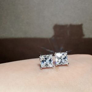 Fine Square Stud Earring Diamond Real 925 Sterling Silver Engagement Wedding Earrings for Women Bridal Party Jewelry