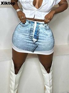 Skirts Skirts Xiktop Sexy Women Denim Printed Matching 2023 Y2K Streetwear Hip Wrap Skirt Vacation Mini Dresses Girl Clothing Wholesale L230912