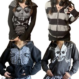 Kadın Hoodies Sweatshirts E-Girl Gothic Mall Goth Zip Up Hoodies Y2K Estetik Grunge Retro Sweatshirts Vintage Grafik Yama Ceket Sonbahar Sokak Giyim 230911