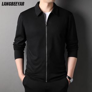 Mens Ceketler Üst Sınıf Marka Tasarımcı Yakel Sıradan fermuar moda erkekler ceket rüzgar kırıcı katlar düz renkli Kore tarzı giyim 230912