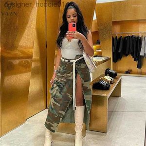Skirts Skirts VAZN 2023 Camouflage Young Sexy High Street Novelty Style Denim High-end Waist Pencil Long Spit Skits L230912