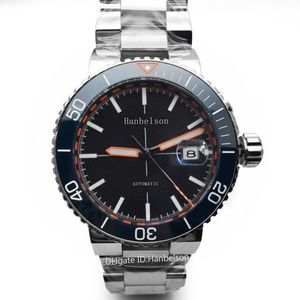 Montre de Luxe Mens Watches Grey Titanium armbandsur Automatisk rörelse svart ansikte metallband orange skala Hanbelson280m