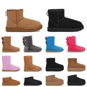 Klassische Ultra Mini-Designerstiefel für Damen, Australien, Damenstiefeletten, Bailey-Schleifenfell, flauschiger Schnee-Winter-Australienstiefel, kurze Plattform, flauschige rosa Tazz-Tasman-Hausschuhe